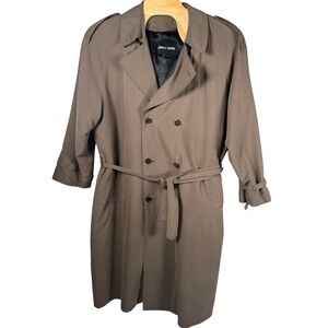 Pierre Cardin Trench Coat Mens 48L Brown Double Breasted Zip Out Lining Belted‎